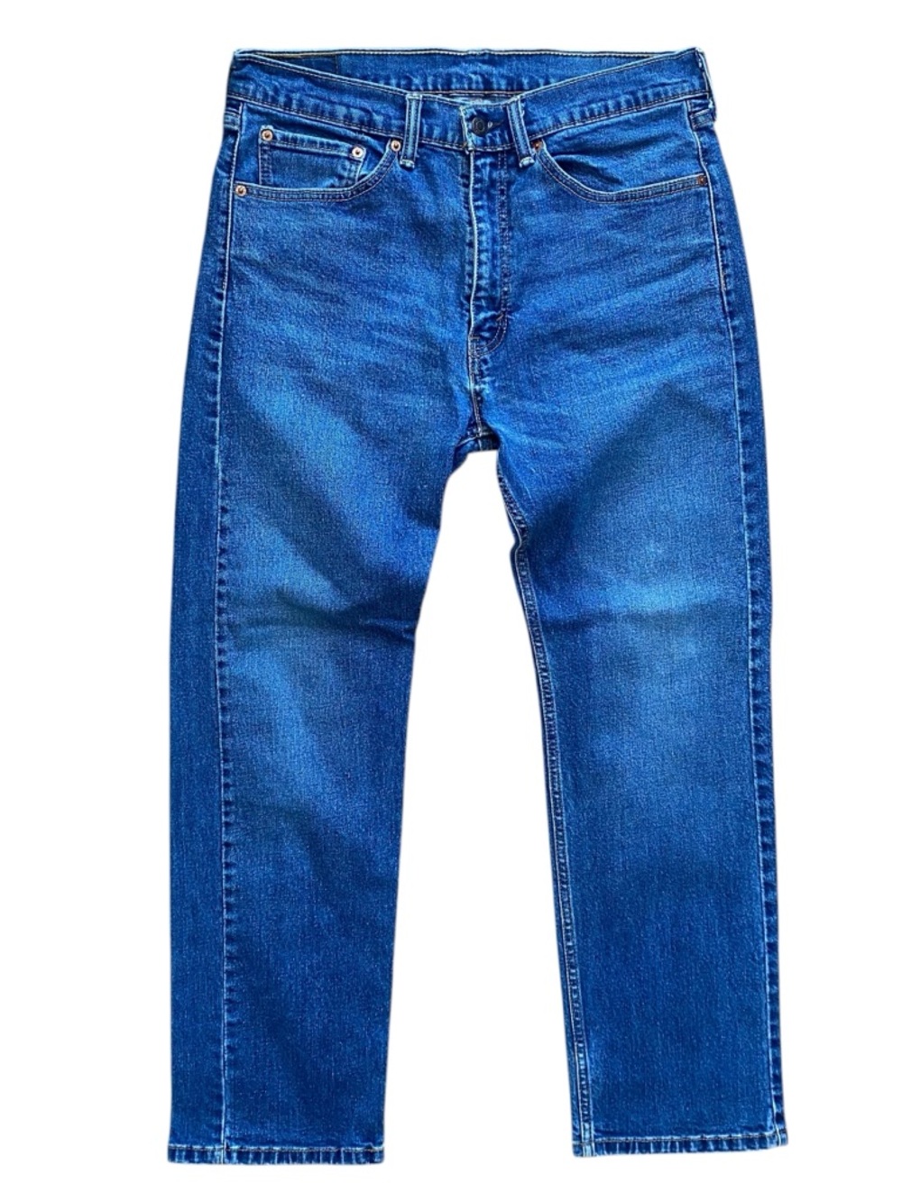 Levis 505 Jeans Blue Stonewash Straight Leg Faded Whiskering 32 29 Cotton Denim